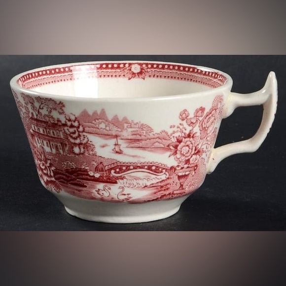 Rare Royal Staffordshire Tonquin Red/Pink Clarice Cliff Flat Cup & Saucer Set - Picture 2 of 16